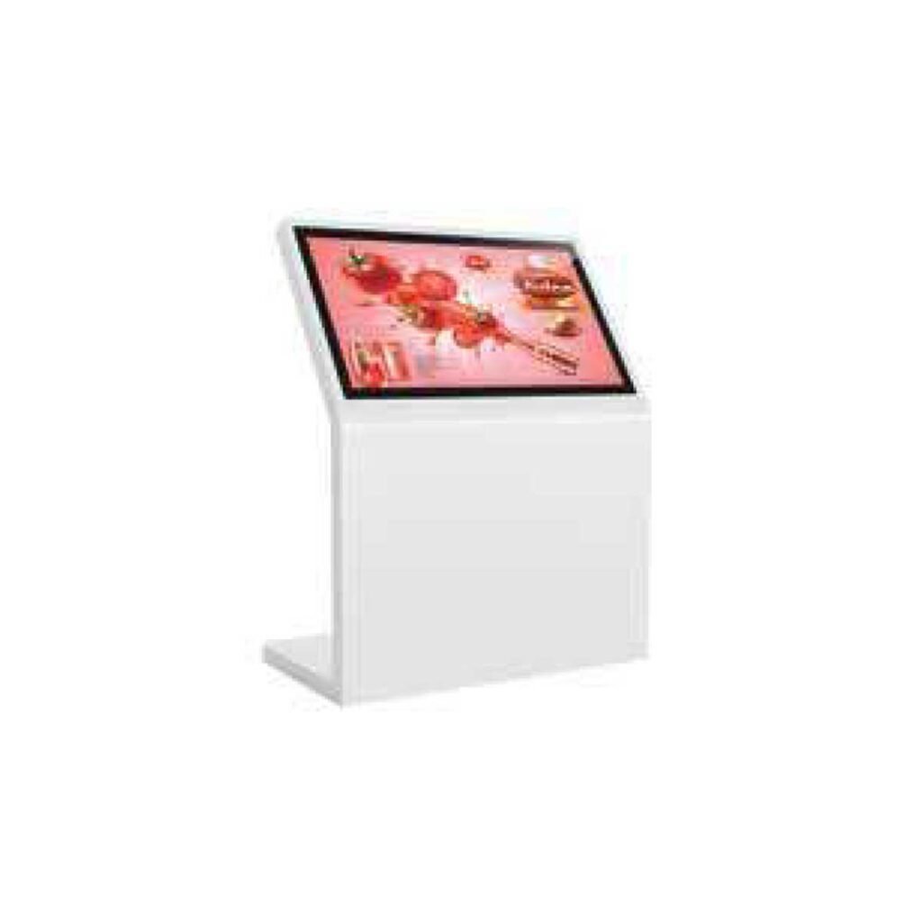 White self-service touchscreen payment kiosk