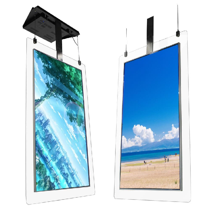 55-inch Indoor Double-Sided Hanging Display — Glass Frame